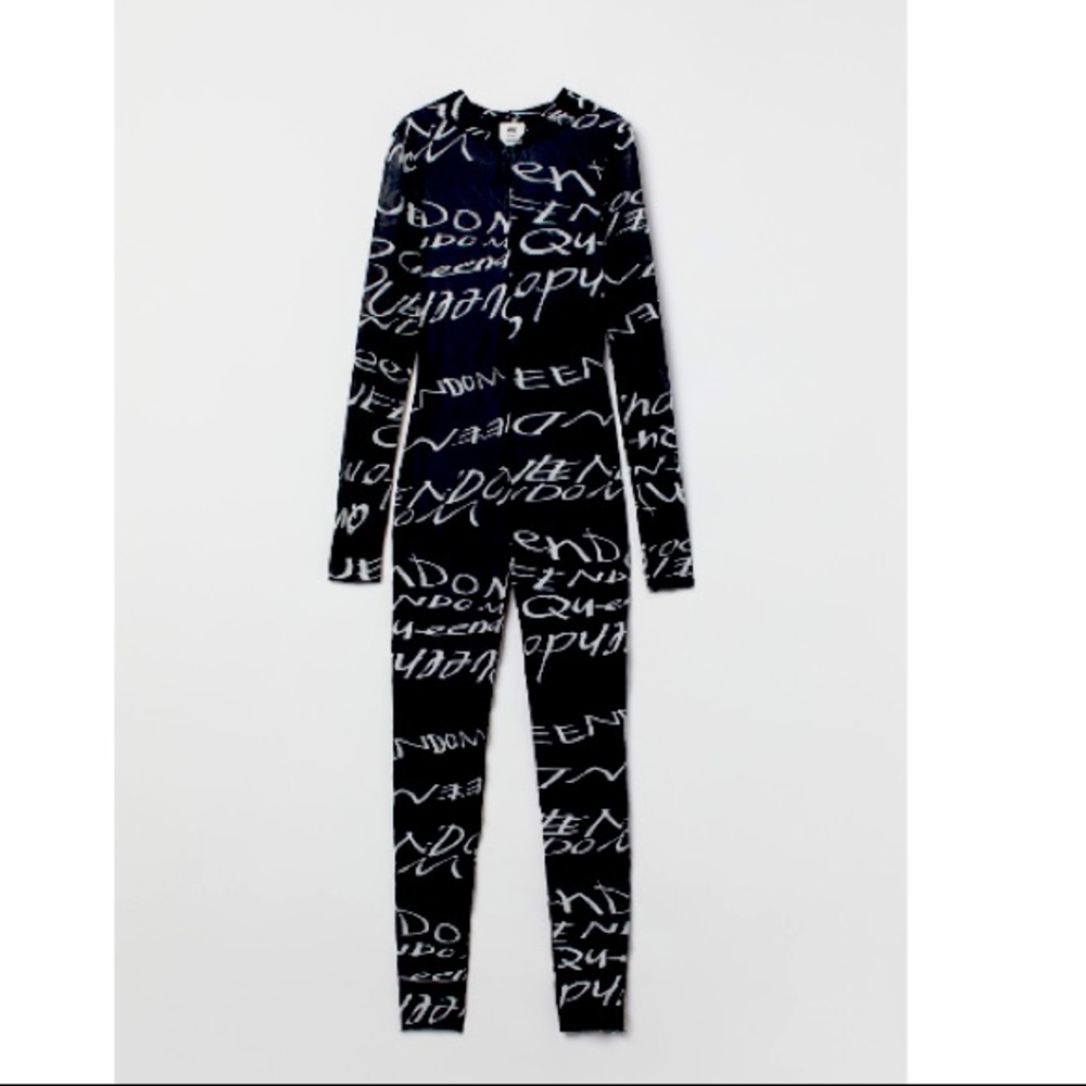 Printed jumpsuit with hood and zip front
